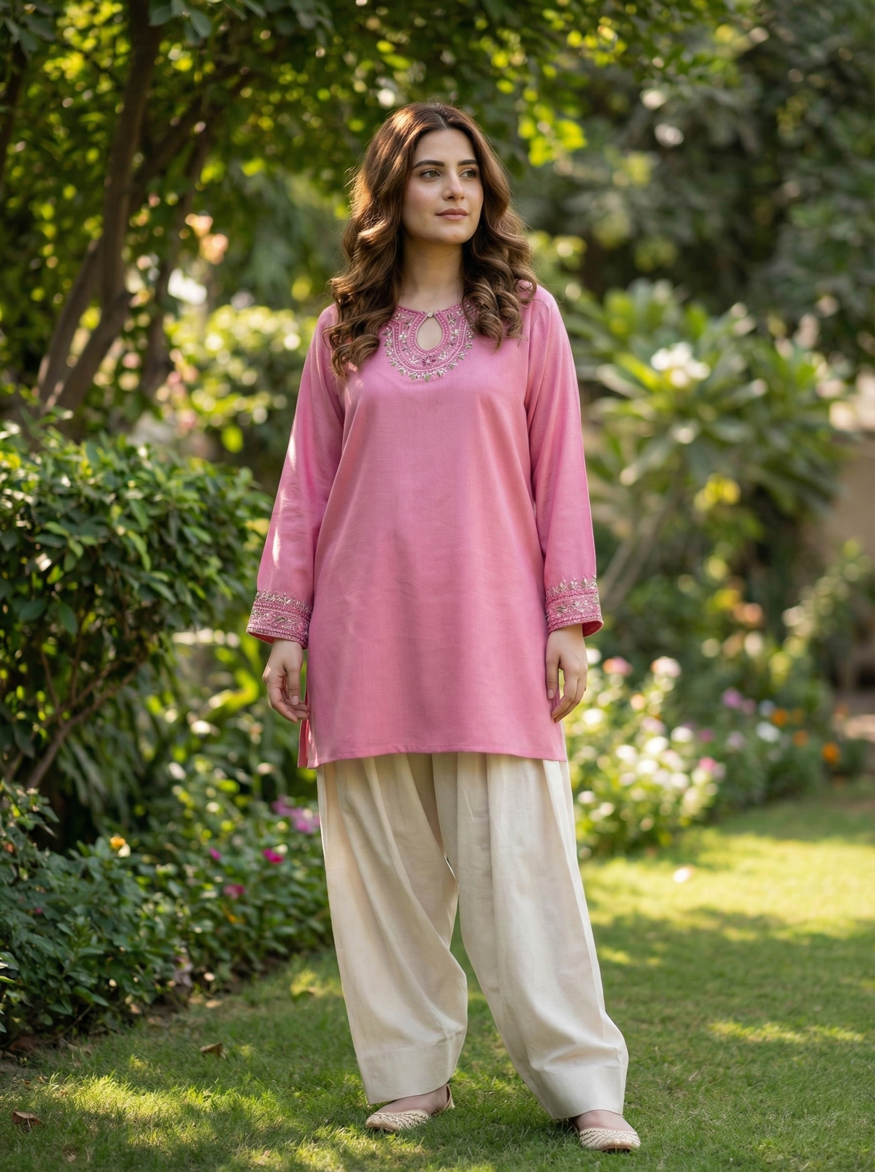 EMBROIDERED DHANAK 2 PIECE SHIRT AND TROUSERS W25-4