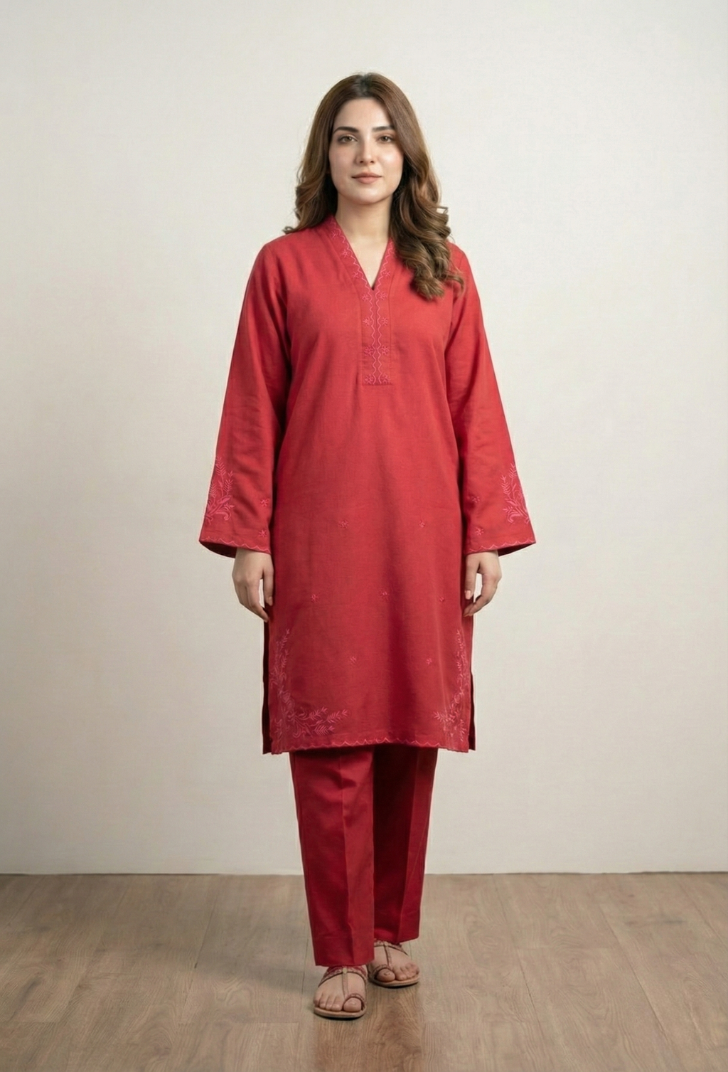 EMBROIDERED DHANAK 2 PIECE SHIRT AND TROUSERS W25-3