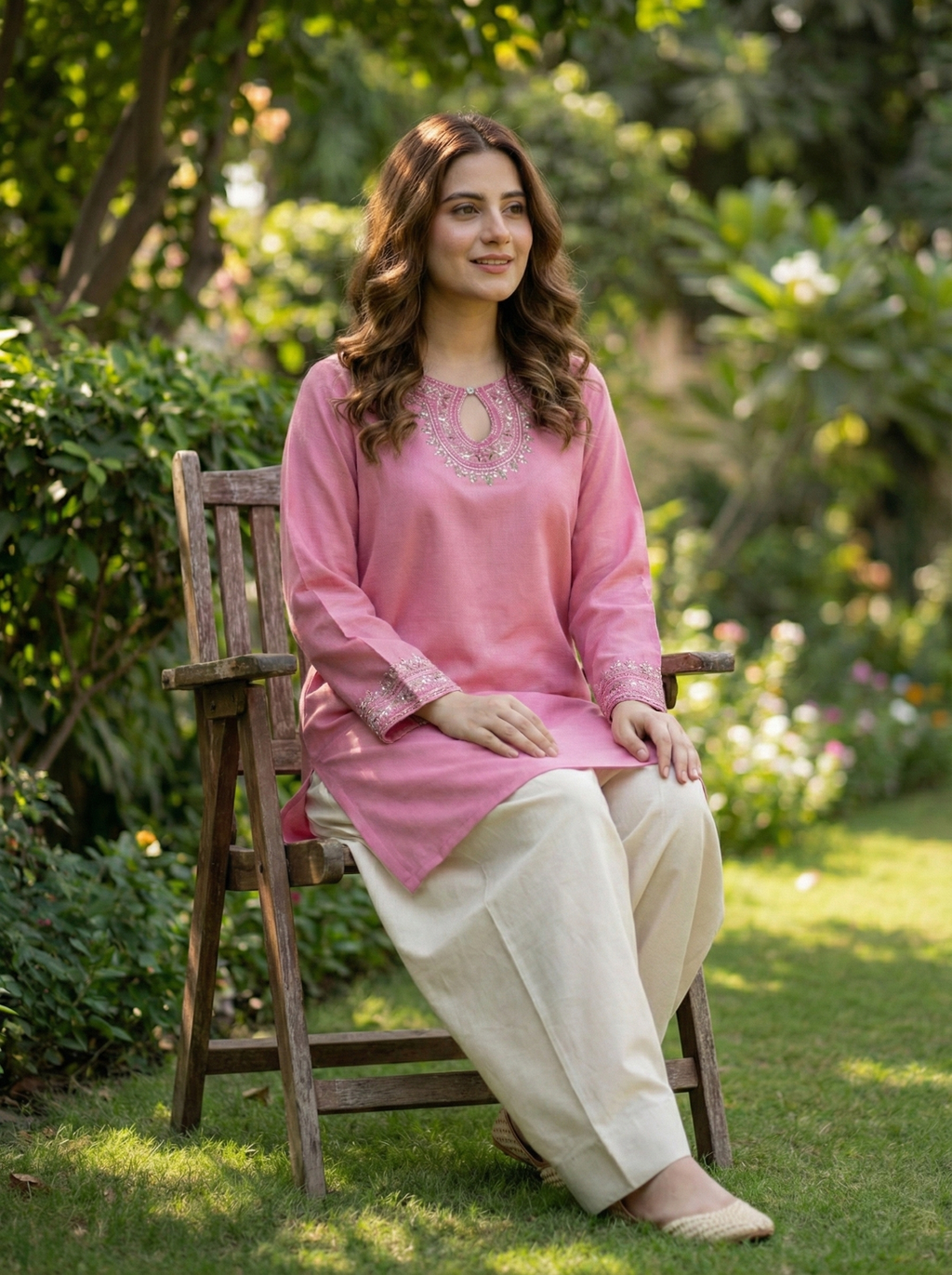 EMBROIDERED DHANAK 2 PIECE SHIRT AND TROUSERS W25-4