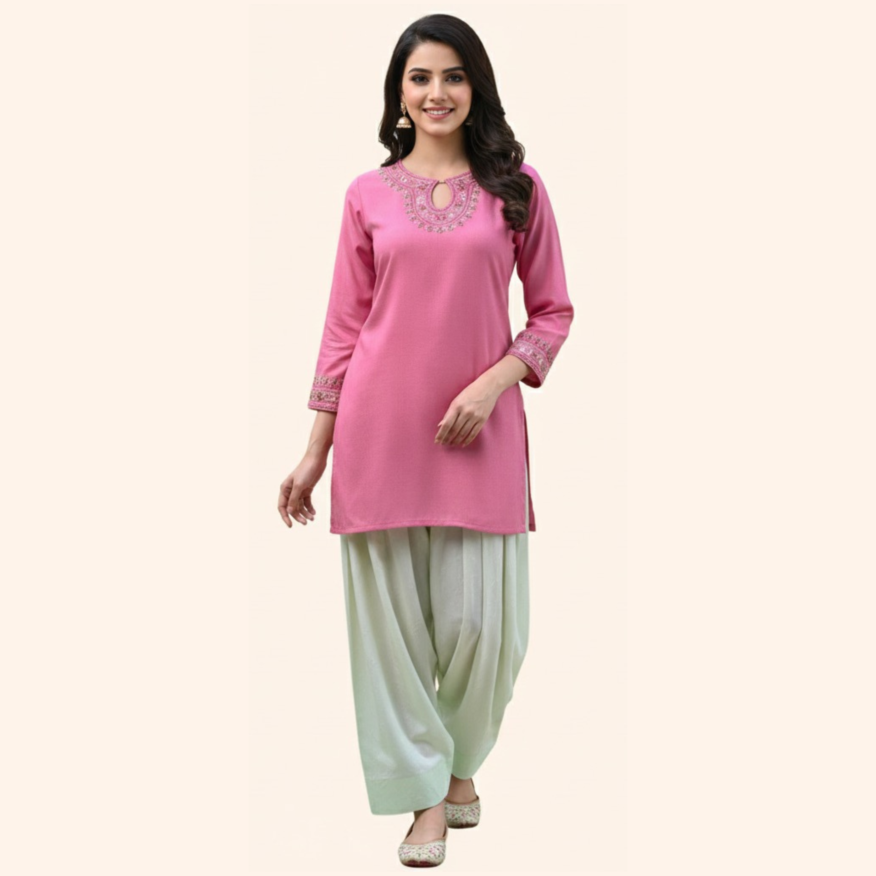 EMBROIDERED DHANAK 2 PIECE SHIRT AND TROUSERS W25-4