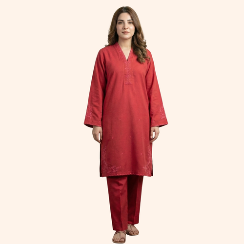 EMBROIDERED DHANAK 2 PIECE SHIRT AND TROUSERS W25-3