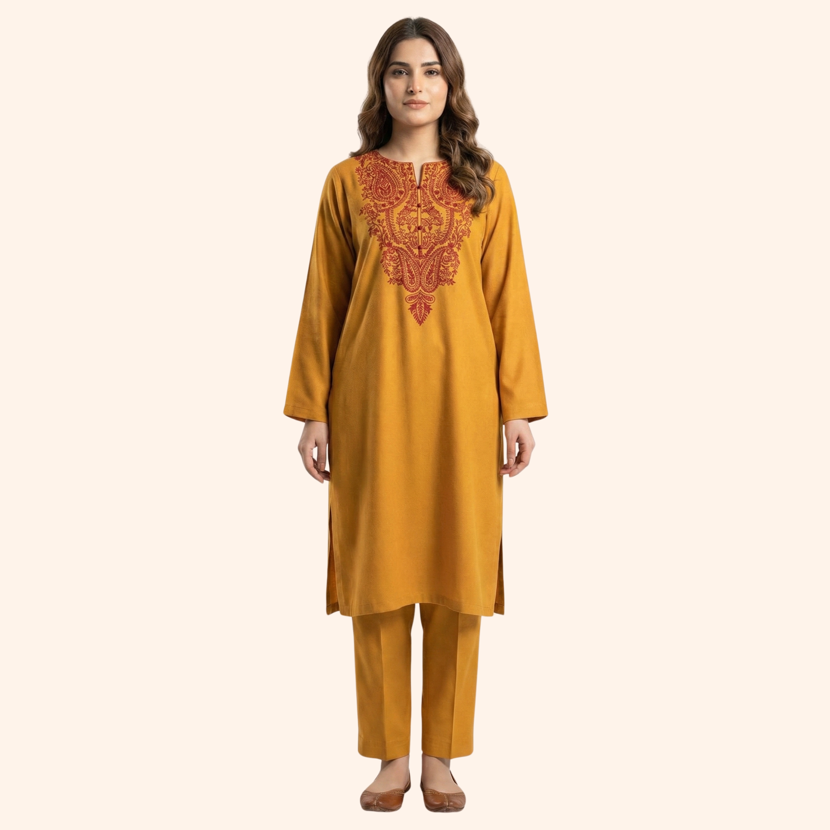 EMBROIDERED DHANAK 2 PIECE SHIRT AND TROUSERS W25-1